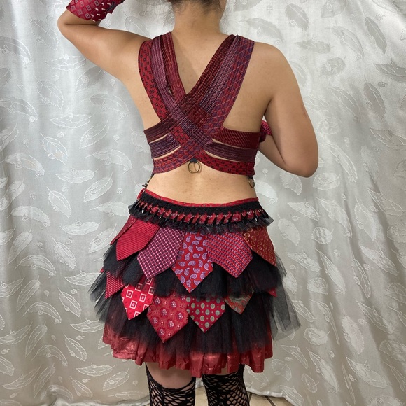 Xanadu Designs, One of a kind, Handmade, Upcycle’d Men’s Tie, Sexy Bustle Skirt.